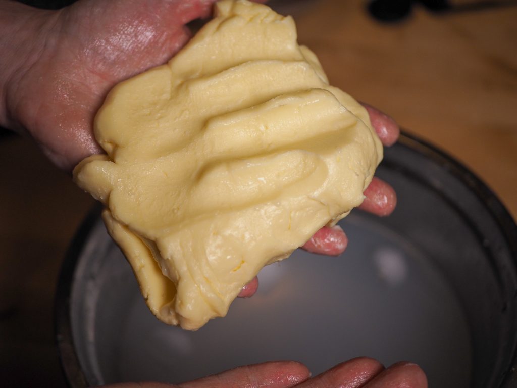 Squishing cultured butter
