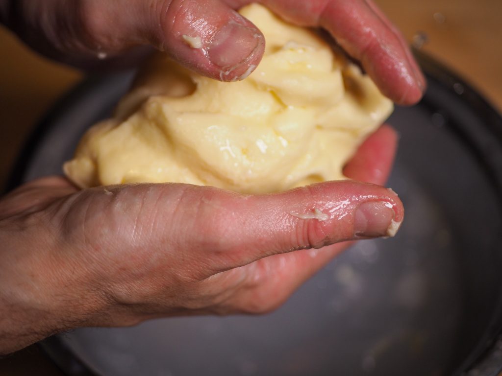 squishing cultured butter